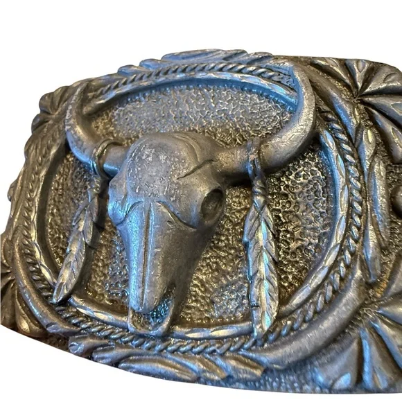 Vintage 1993 Pewter Western Bull Skull Belt Buckle Made in USA